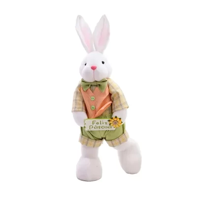 Casal Coelhos Decorativos Em Pé Verde/Laranja 36cm/Coelho Decorativo Em Pé Verde/Laranja 36cm - Image 2