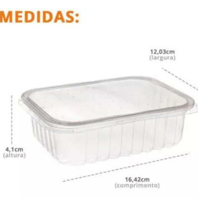 Pote Descartável 350ml Retangular Tampa Marmita Microondas Freezer 24un Transparente - Image 4