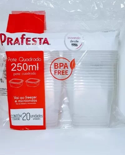 POTE 250ML QUADRADO COM TAMPA- 20 UNIDADES