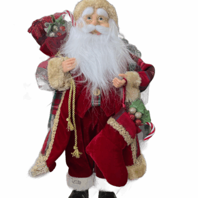 Papai Noel Em Pé Vermelho E Verde com Saco de Presentes  45 cm