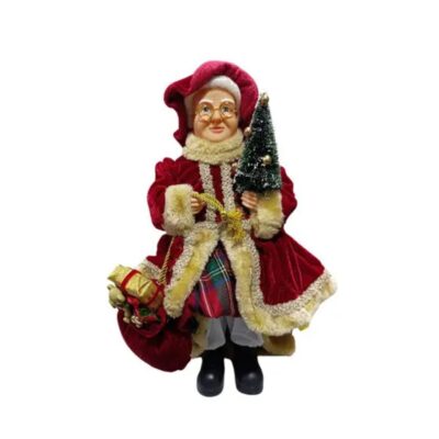 Mamãe Noel em Pé Vermelho e Verde com saco de Presentes 45CM