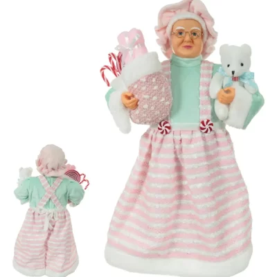 Mamãe Noel De Pijama Em Pé Rosa E Verde - 60cm