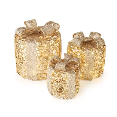 Caixas de Presente Decorativas com LED (Jogo com 3 Peças)