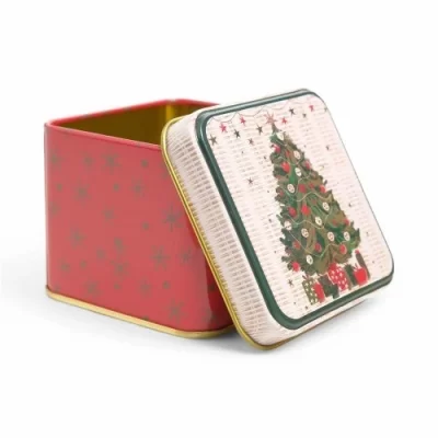 Lata de metal com estampa natalina de pinheiro - 1 unidade