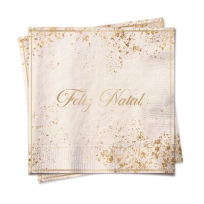 Guardanapo De Papel Feliz Natal Ouro 32,5x32,5 cm c/ 20 unidades