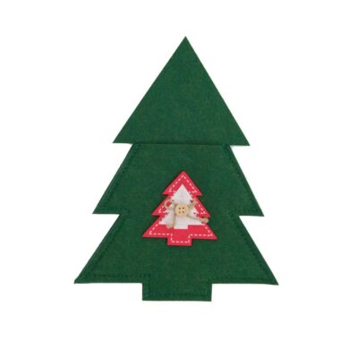 Porta Talher Feltro Verde e Vermelho 23 cm