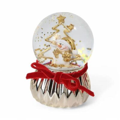 Globo De Água Natalino Branco / Ouro 9,5 cm x 6,5 cm