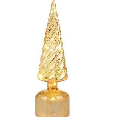 Árvore de Natal  Vidro Giratória C/ Led Ouro 30cm