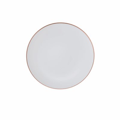 Prato de sobremesa branco com borda rosê - 6 unidades