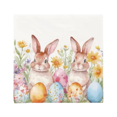 Guardanapo de papel coelho e ovos colorido