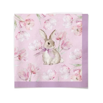 Guardanapo de papel coelho e flores lilás