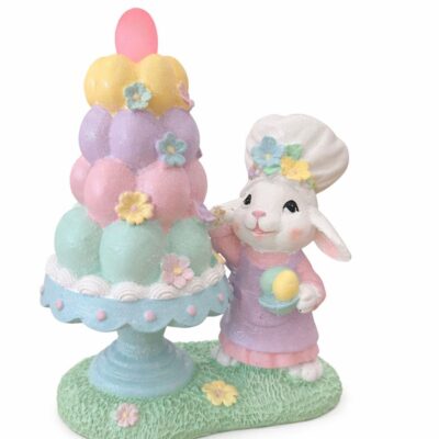Coelha Decorativa Páscoa Em Resina Com Luz E Ovos Coloridos