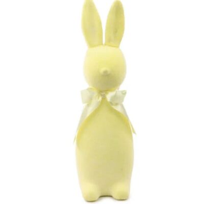 Coelho Decorativo Flocado Páscoa Amarelo Candy C/ Laço 40cm