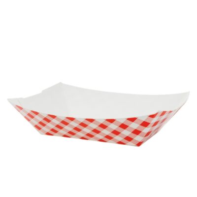Bandeja de papel canoa - xadrez vermelha - 10 unidades