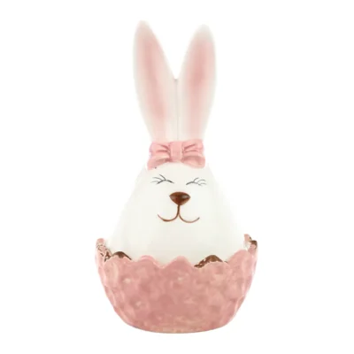 Pote em cerâmica branco e rosa - coelho